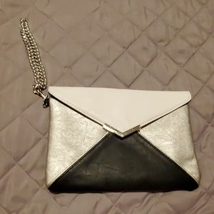 Black white and silver Express clutch